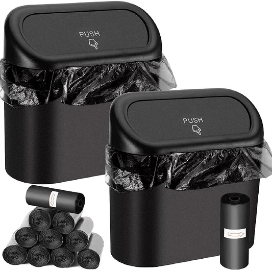 Black 3-Piece Car Trash Can Set with Lid