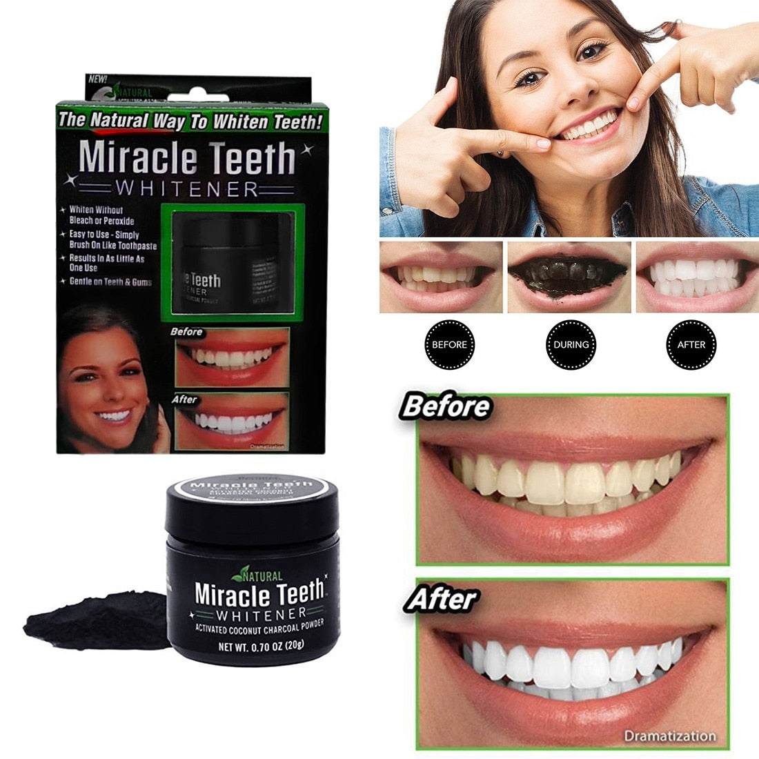 Miracle Teeth Whitening Powder Charcoal