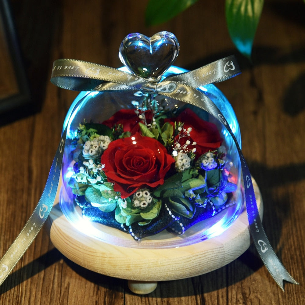 Eternal Rose Flower In Glass with 5 Led Lights