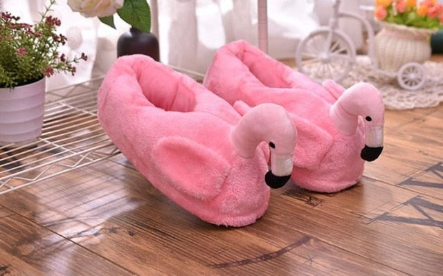 Flamingo Pink Plush Women Slippers